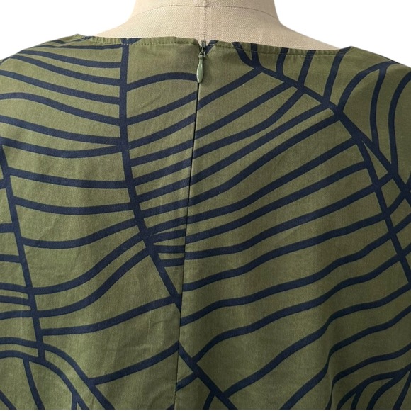 COS Striped Asymmetric Draped Top Womens 10 Olive Green and Navy Blue Cotton - Picture 7 of 10